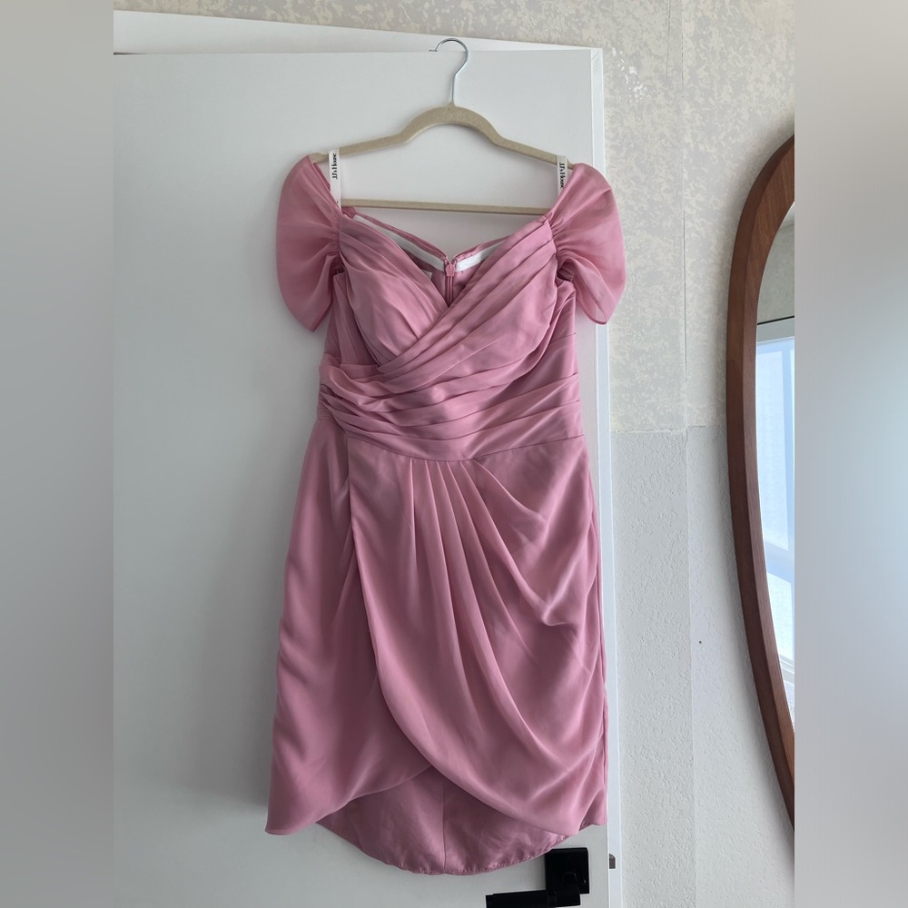 Blush off-the-shoulder cocktail dress